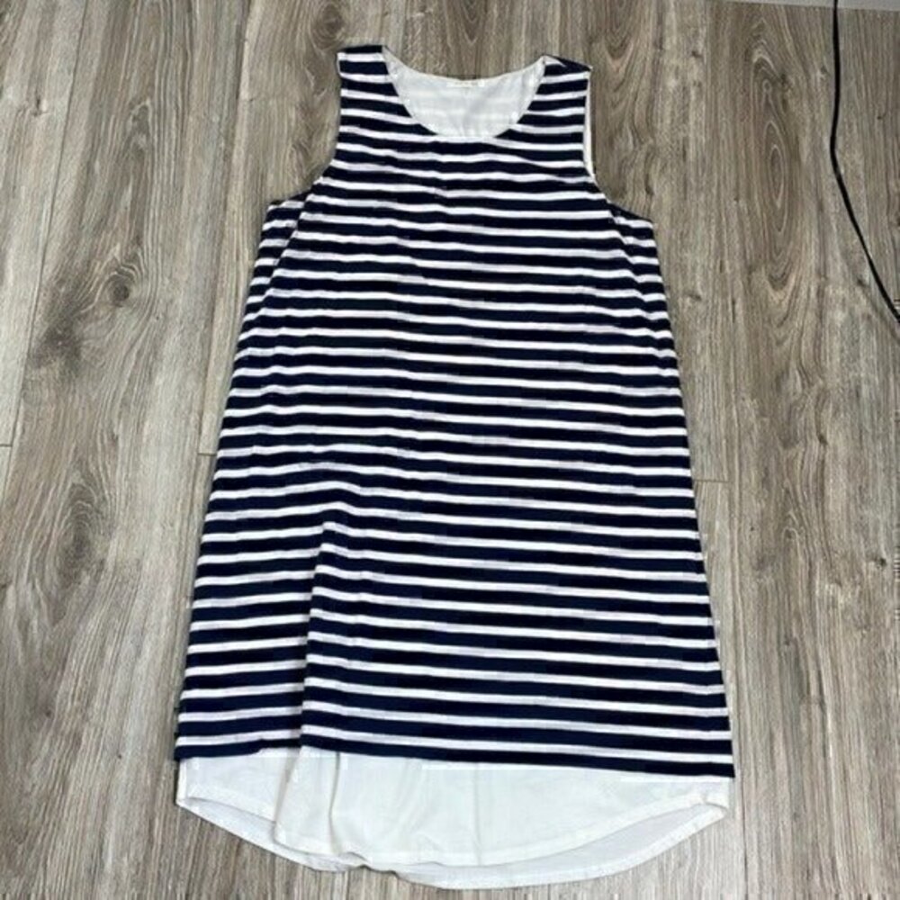 Garnet Hill Navy and White Striped Midi Dress